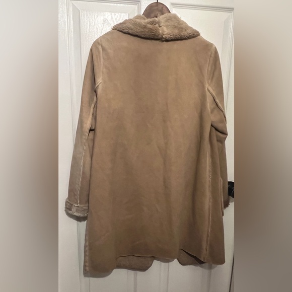 BARONE Firenze Women’s Tan Faux Fur Long Open Front Jacket Size L - Picture 2 of 5